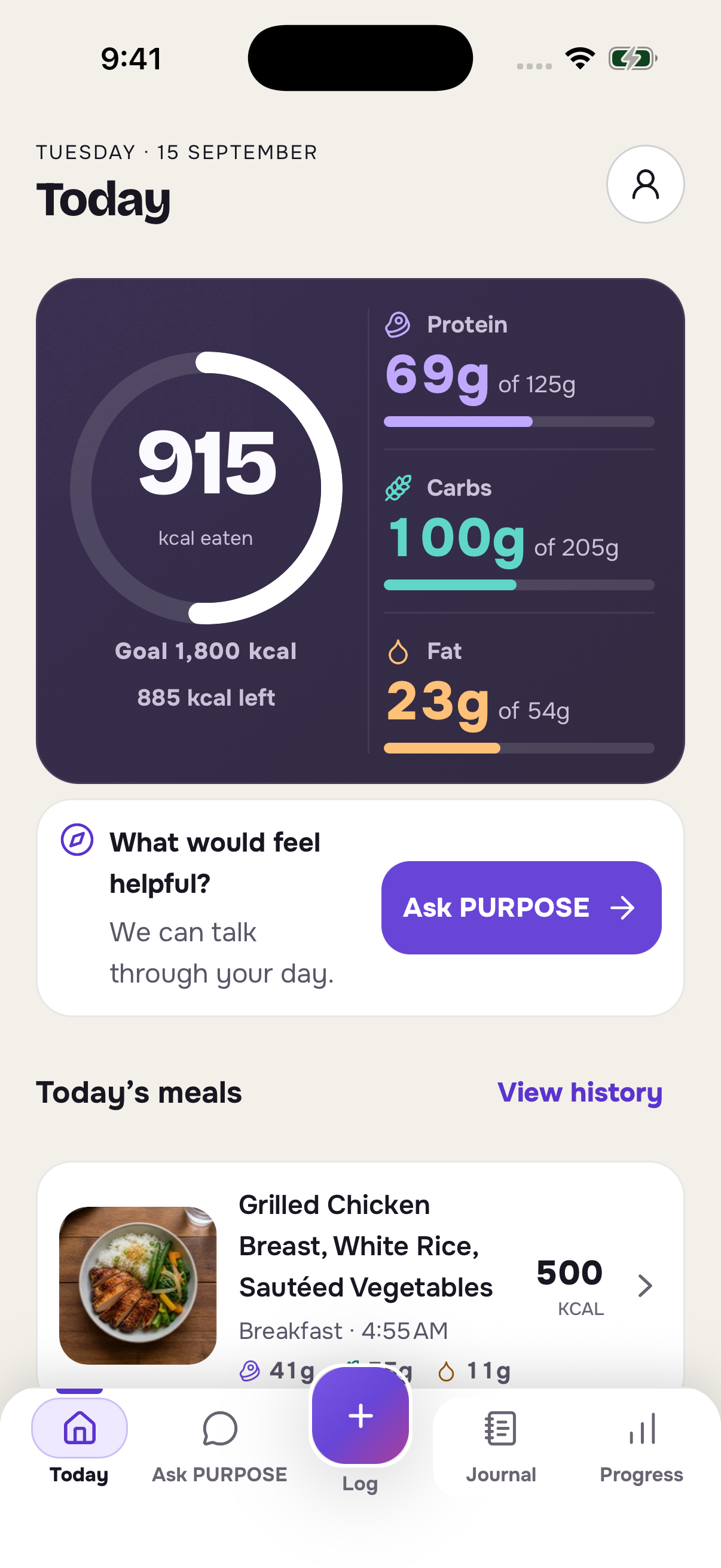 PURPOSE Today on iOS, showing nutrition totals and daily tools with sample data